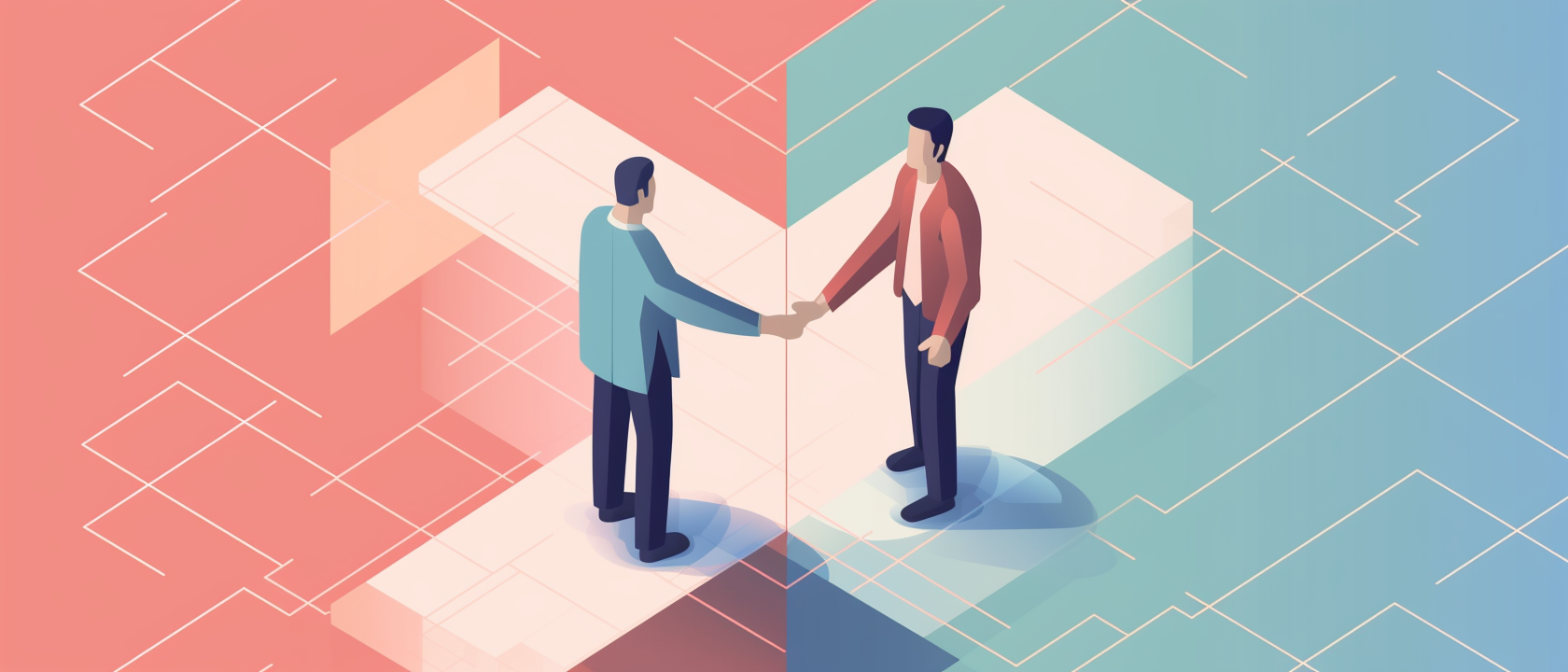 Illustration of two people standing and shaking hands